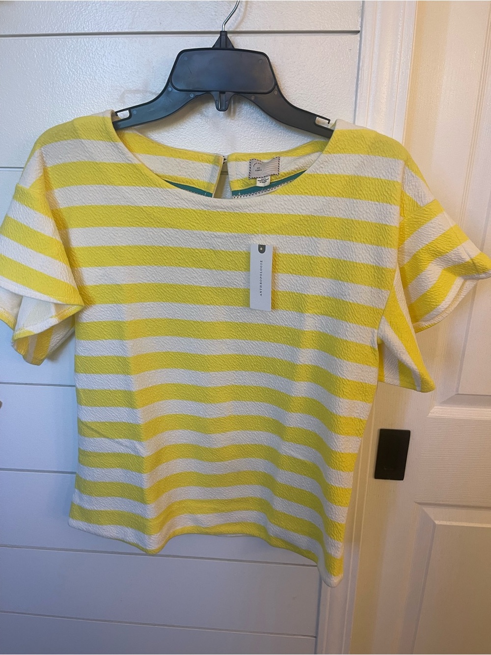 Anthropologie Striped Yellow and White Short Sleeve Women's Top